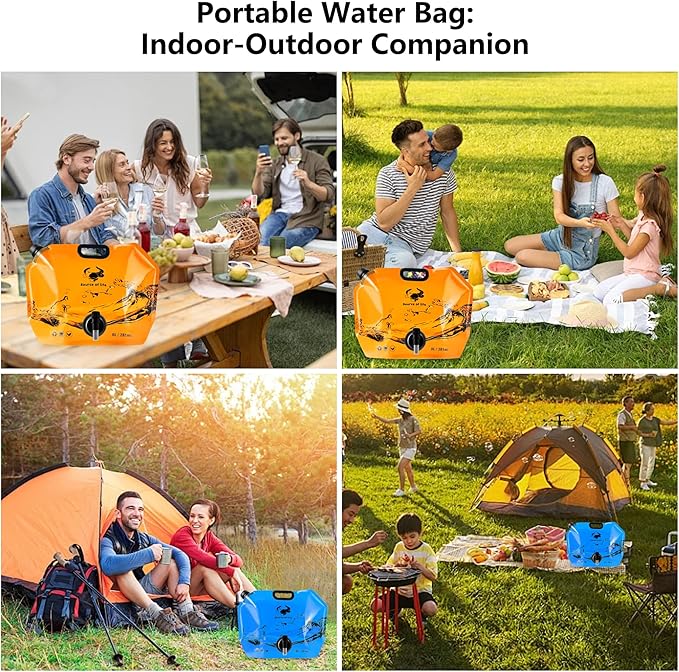 Collapsible 8L Water Storage Bag, BPA-Free Portable Folding Water Jug with Adjustable Faucet, Leakproof Emergency Water Bag for Camping, Hiking, Riding, Outdoor Sport (Orange, 4)