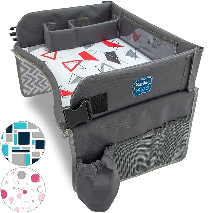 Kenley Kids Travel Tray, Toddler Car Seat Lap Tray, Road Trip Essentials Activity Table (Red/Gray)