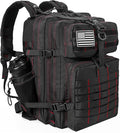 LHI Military Tactical Backpack for Men and Women 45L Army 3 Days Assault Pack Bag Large Rucksack with Molle System - Black With Red Line