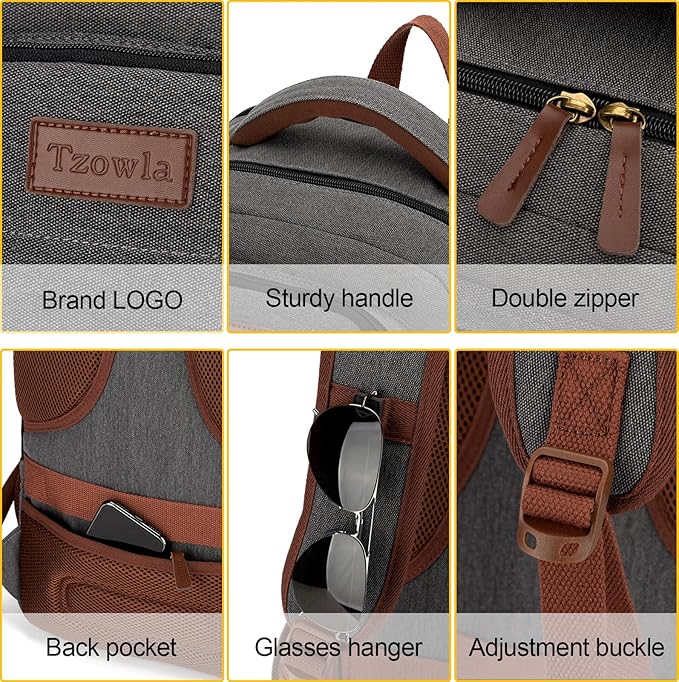Tzowla Canvas Laptop Backpack, Bag for Men Women,Travel Work Rucksack Fits 17.3 Inch Laptop, Bookbag with USB Charging Port