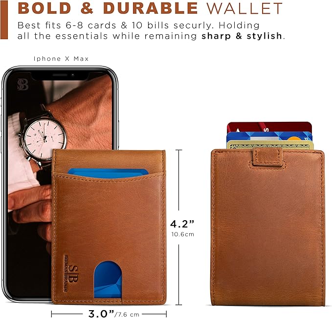 SERMAN BRANDS RFID Blocking Slim Bifold Genuine Leather Thin Minimalist Front Pocket Wallets for Men Billfold Wallet Men Gift