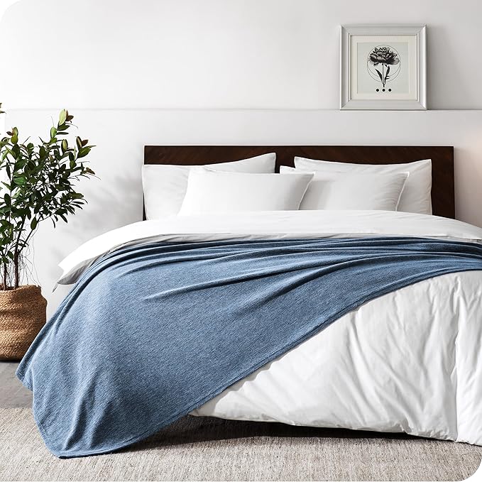 Bare Home Polar Fleece Blanket - Throw - Warm & Cozy - Premium Fleece for Bed, Sofa, Camping, Travel and Cold Nights - Lightweight Blanket (Throw, Heathered Dark Blue)