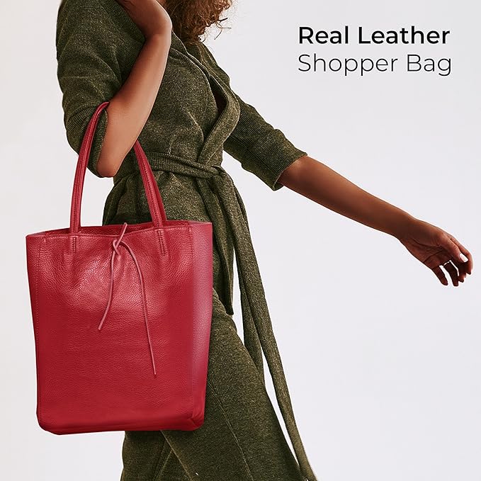 Italian Calf Leather Tote for Women with Zipper, Inner Pocket & Flat Base | Soft Unlined Shopper for Work & Travel
