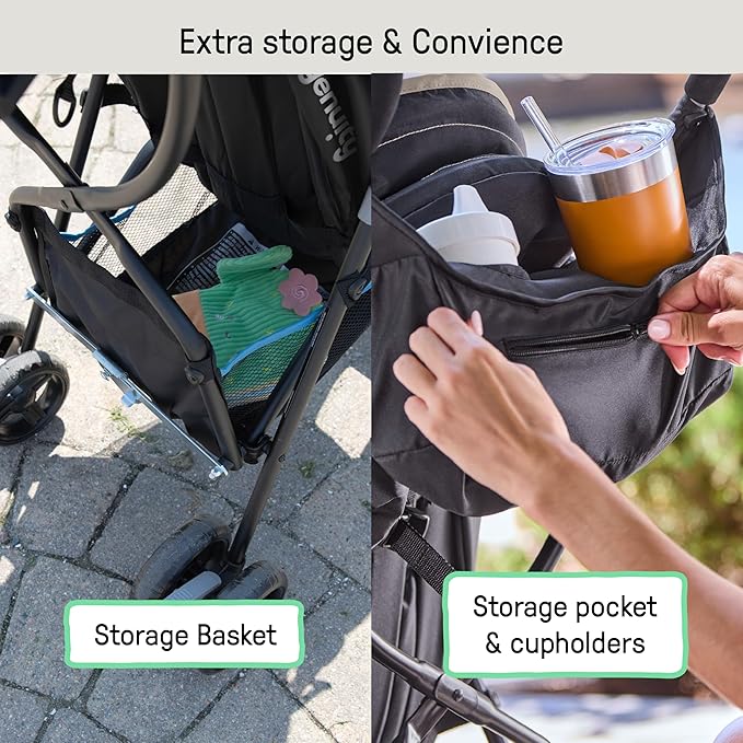 Ingenuity 3D Mini Convenience Stroller – Lightweight Stroller with Compact Fold, Multi-Position Recline, Canopy with Pop Out Sun Visor – Umbrella Stroller for Travel & More, Blue/Black
