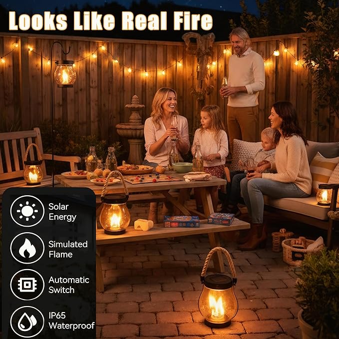 Kaliqo Solar Lantern Outdoor Lights Solar Lantern Waterproof Flickering Flame Hanging Lanterns for Patio Yard Garden Decor (4 Pcs)