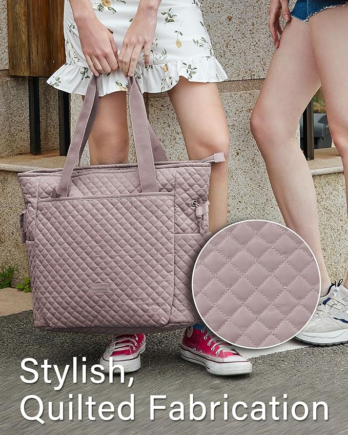 BAGSMART 25L Quilted Tote Bag Large Shoulder Bag with Top Handle for Women, Machine Washable Work Travel Handbag
