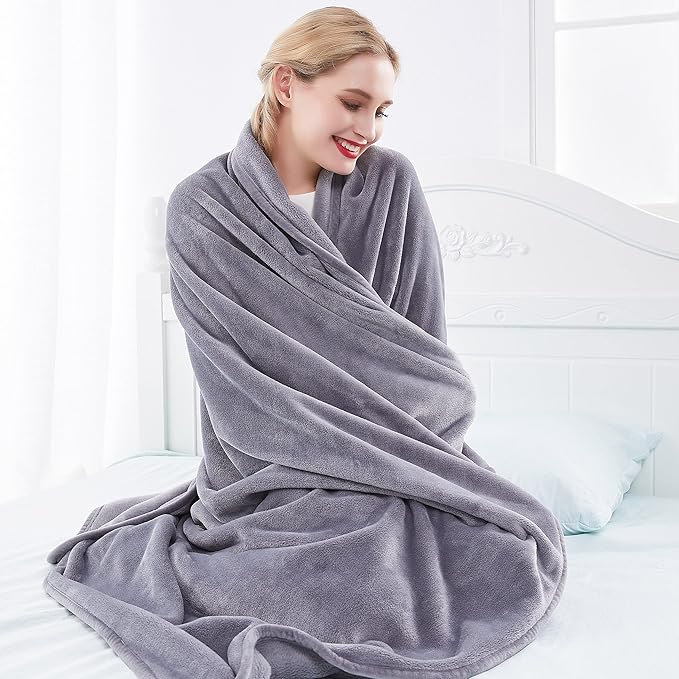 Surii Home Luxury Microfiber Flannel Blanket, Super Soft, Warm, Cozy, Fluffy, and Breathable, Perfect Throws for Bed, Couch, Sofa, for All Season Use. 350GSM Twin Size 60x80 Inches(Grey)