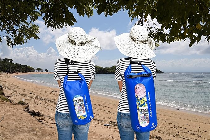 Freegrace Waterproof Dry Bags Set Of 3 Dry Bag With 2 Zip Lock Seals & Detachable Shoulder Strap, Waist Pouch & Phone Case - Can Be Submerged Into Water - For Swimming (Navy Blue(Window), 10L)