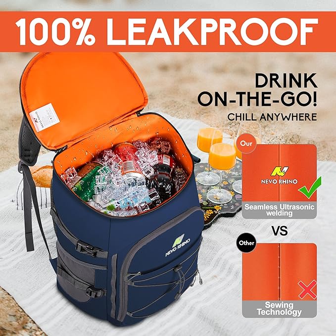N NEVO RHINO Backpack Coolers Insulated Leak Proof 36/54 Cans,Portable Lightweight Waterproof Insulated Cooler Backpack for Men & Women Ideal for Camping,Travel,Beach,Picnics,Lunch & Day Trips