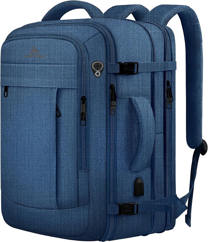 60L Big Capacity Carry On Laptop Backpack Large Travel Backpack for Men, Expandable Water Resistant Overnight Weekender Luggage Gym Daypack Rucksack Traveling Backpack, Traveler Gifts, Blue
