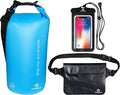 Freegrace Waterproof Dry Bags Set of 3 Dry Bag with 2 Zip Lock Seals & Detachable Shoulder Strap, Waist Pouch & Phone Case - Can Be Submerged Into Water - for Swimming (Sky Blue, 5L)