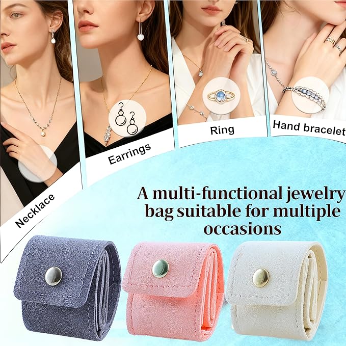 3 PCS Mini Travel Jewelry Organizer Bag - Tinycious Foldable Portable Case with Buckle, Auxiliary Jewelry Storage for Travel