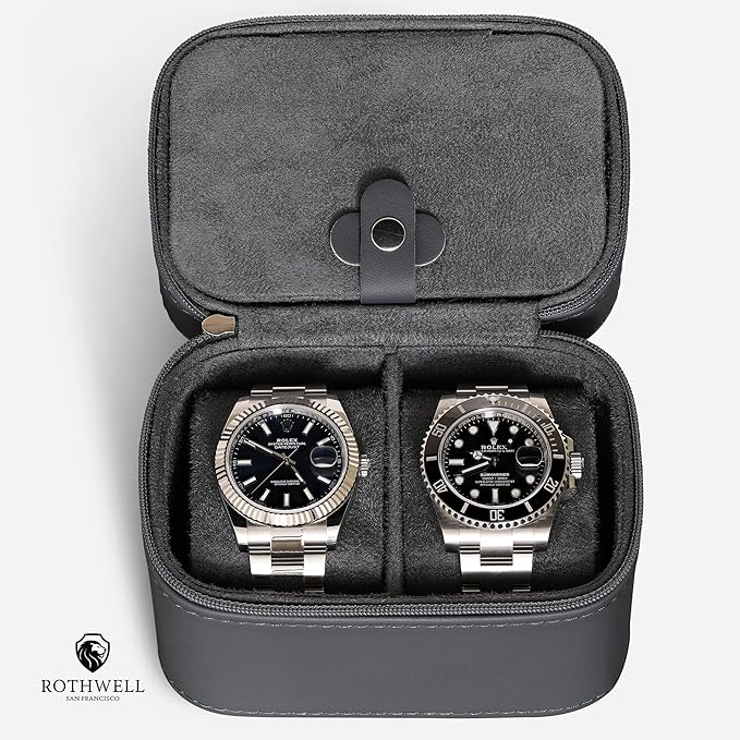 ROTHWELL 2 Watch Travel Case Storage Organizer for 2 Watches | Watch Case for Men and Women | Tough Portable Protection w/Zipper Fits All Wristwatches & Smart Watches Up to 50mm (Carbon)