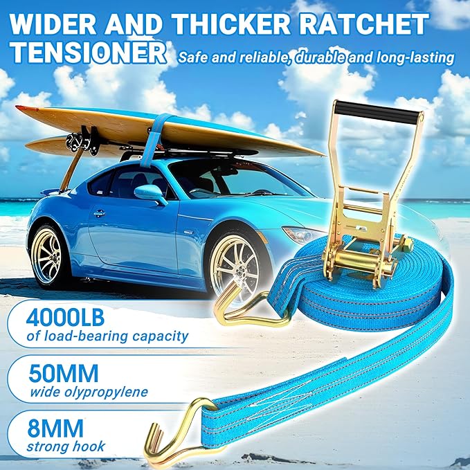 2Pack Ratchet Straps Heavy Duty, 2” 32Ft Tie Down Straps Ratchet, Tie Down Ratcheting with Double J Hook, 4000 LB Break Strength Cargo Strap Ratcheting for Moving, Trailers, Motorcycles and Car Roof