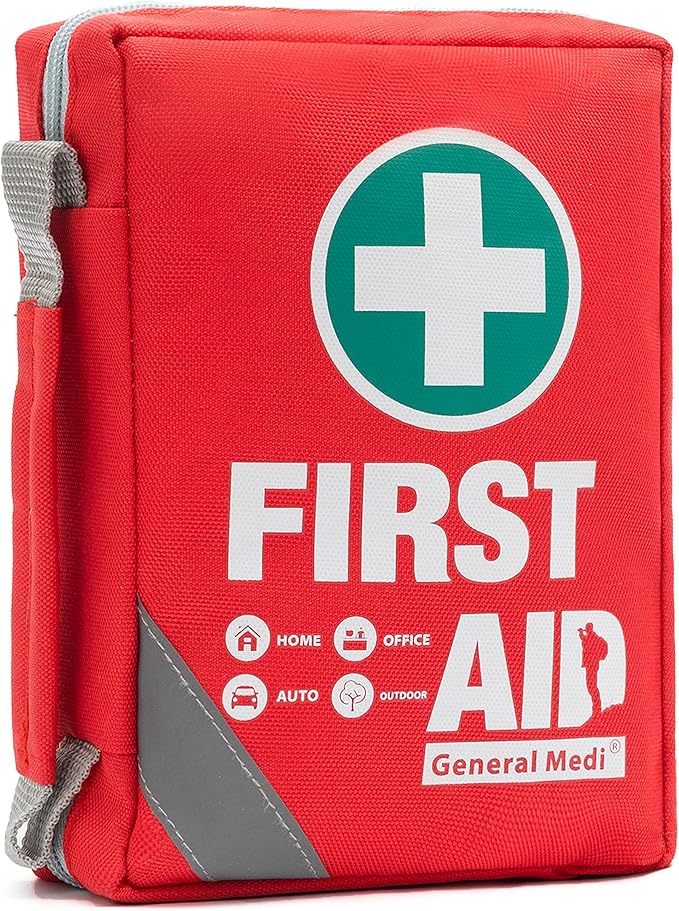 General Medi First Aid Kit - Small Compact First Aid Kit Bag(175 Piece) - Reflective Bag Design- Includes Instant Cold Pack, Emergency Blanket for Travel, Home, Office, Vehicle,Camping