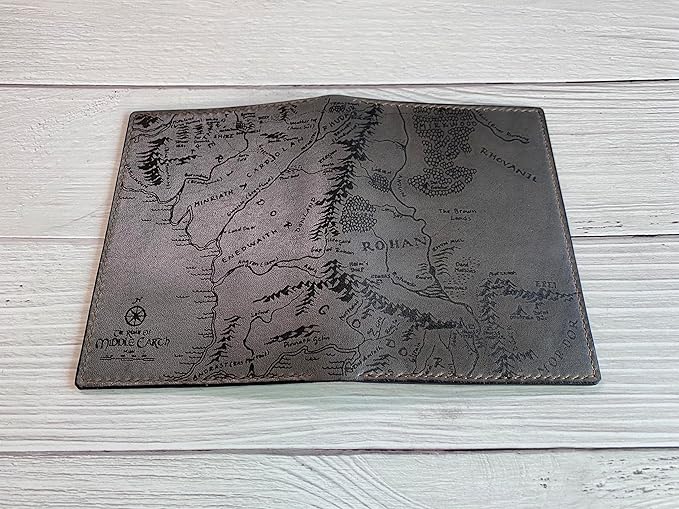 Handmade Leather Passport Wallet with Ancient Map Design, 4 Pockets, Genuine Brown Leather - 1SM