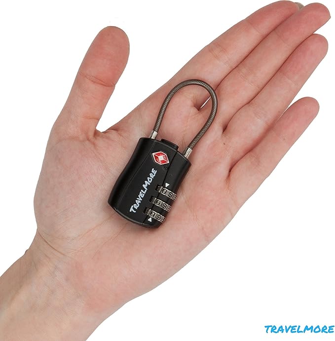 TSA Approved Travel Combination Cable Luggage Locks for Suitcases & Backpacks - 1 Pack of Black TSA Lock