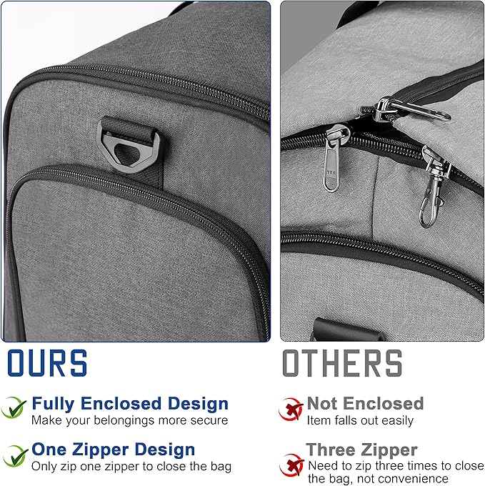 Convertible Duffle Bags for Travel Carry On Suit Duffle Bags with Shoulder Strap 2 in 1 Hanging Garment Duffle Bag for Men Women (Grey)