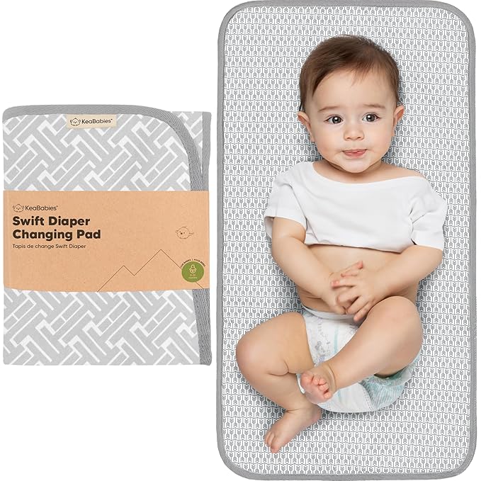 KeaBabies Portable Diaper Changing Pad, Easy Wipe Clean - Foldable Waterproof Baby Changing Mat for Diaper Bag, Compact, Lightweight, 25x13 Baby Changer Travel Essential, Machine Washable (Gray Mod)