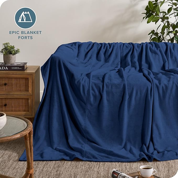 Bare Home Fleece Blanket - Giant Size - Ultra-Soft Lightweight for Bed, Sofa, and Couch - Luxury Microplush - Cozy Warm Blanket (Giant, Dark Blue)