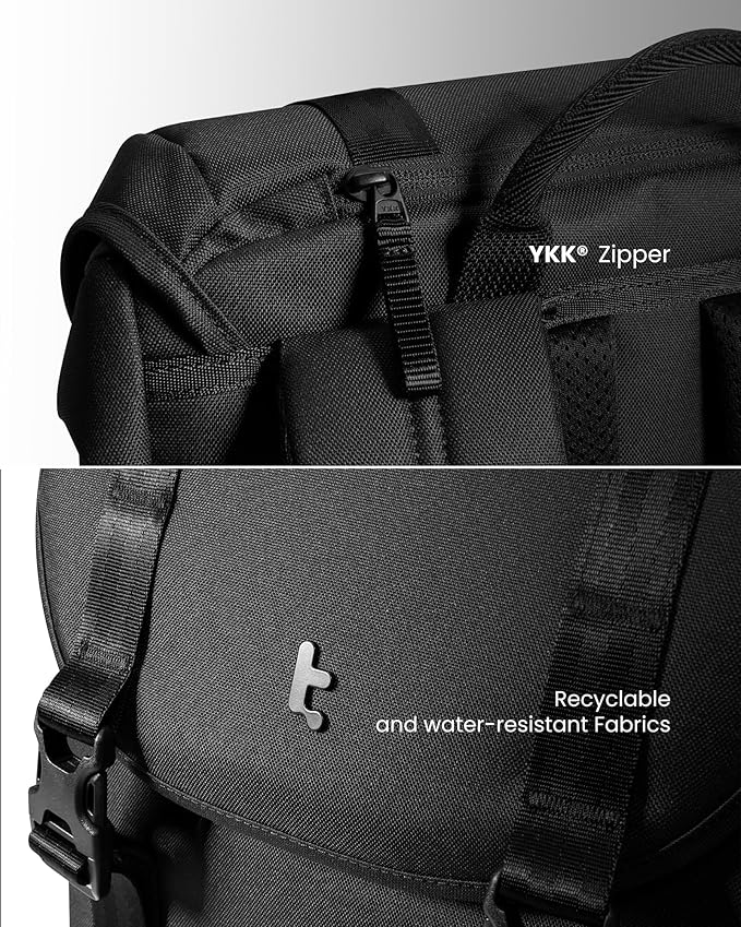 tomtoc Flap Laptop Backpack, Lightweight, Water-Resistant Casual Daypack, Durable Work-pack, Vintage Classic Rucksack for 13-15.6 Inch Laptop, perfect for Campus, Street, 22L, Dark