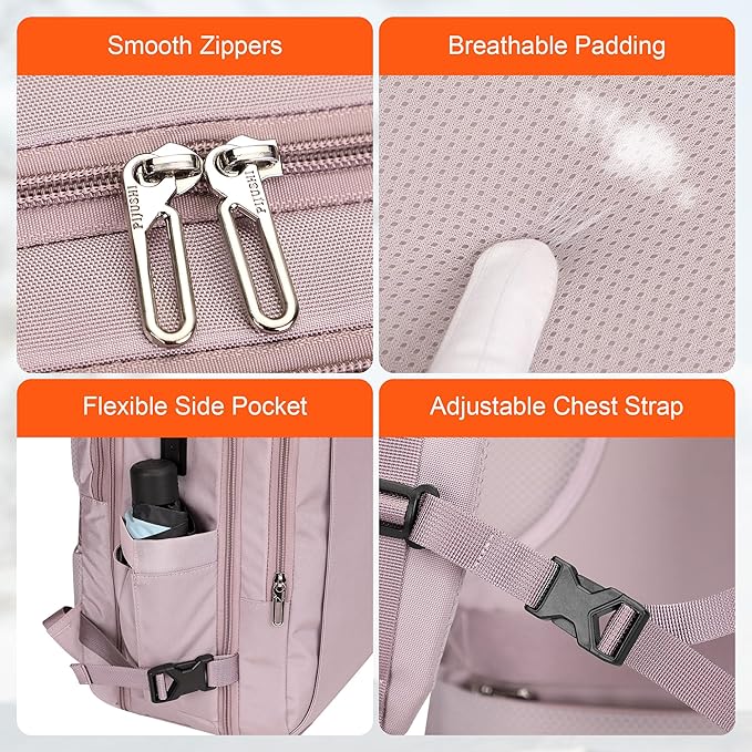 PIJUSHI Travel Backpack for Women Expandable Carry on Luggage Backpack Airline Approved Personal Item Laptop Bag(PE034 Light Purple)