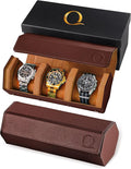 Napa Leather Watch Rolls for Men - Hexagon Triple Watch Roll Travel Case for 3 Watches - Storage Organizer Genuine Leather with Velvet Interior Display (Brown/Tan)