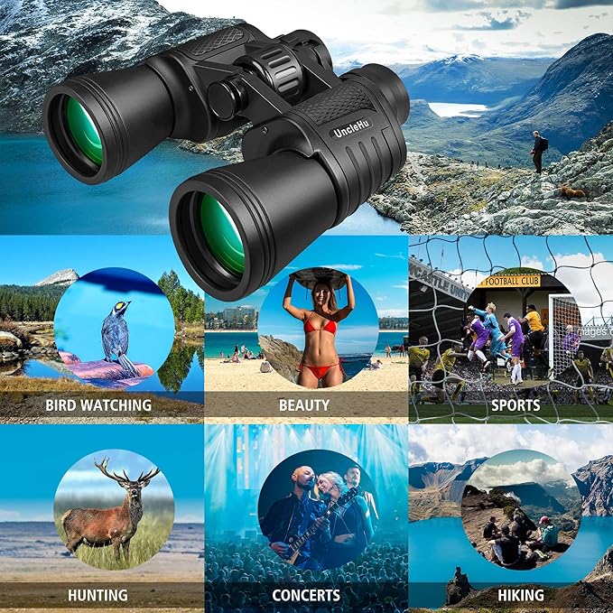 UncleHu 20x50 High Power Binoculars for Adults with Low Light Night Vision, Full-Size Waterproof Binoculars for Bird Watching Hunting Travel Football Games Stargazing with Carrying Case and Strap