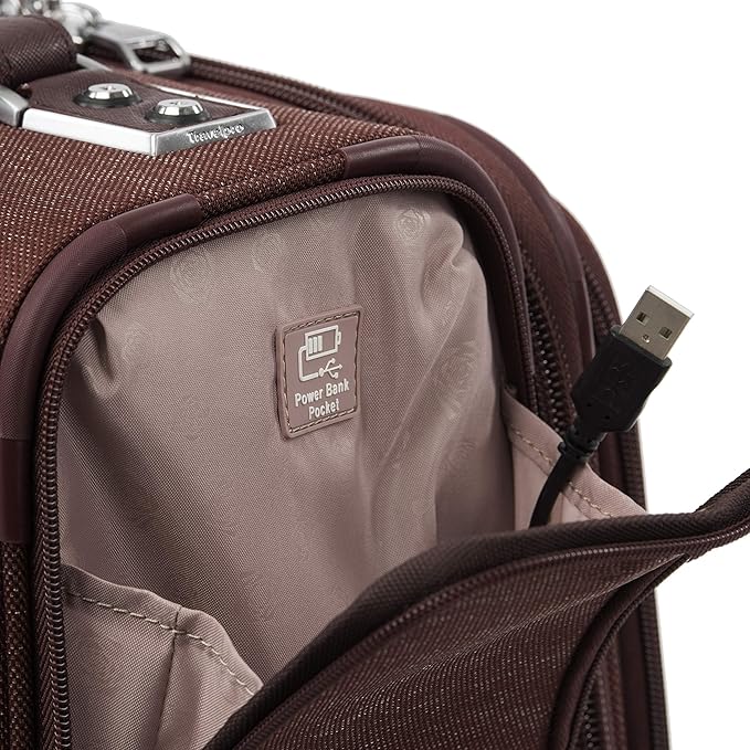 Travelpro Platinum Elite Softside Expandable Carry on Luggage, 8 Wheel Spinner Suitcase, USB Port, Men and Women, International, Bordeaux Red, Carry On 19-Inch