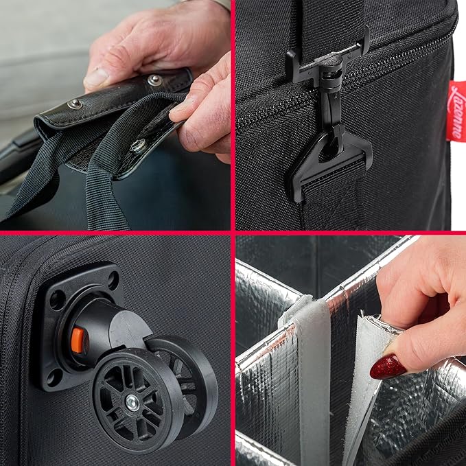 3-in-1 Wine Tote - Rolling Suitcase and Insulated Cooler Bag with Removable Dividers for 12 Bottles