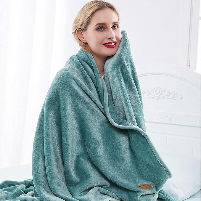 Surii Home Luxury Microfiber Flannel Blanket, Super Soft, Warm, Cozy, Fluffy, and Breathable, Perfect Throws for Bed, Couch, Sofa, for All Season Use. 350GSM Travel Size 50x60 Inches(Turquoise Blue)