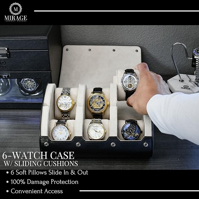 M Mirage Luxury Travel 6 watch display case organizer - Jade Black & Ivory White
