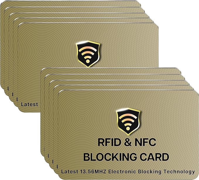 SaiTech RFID Protected Cards, Golden 10 Pack: Entire Wallet Purse Shield For Men & Women, NFC Contactless Bank Debit Credit Card Protector ID ATM Guard