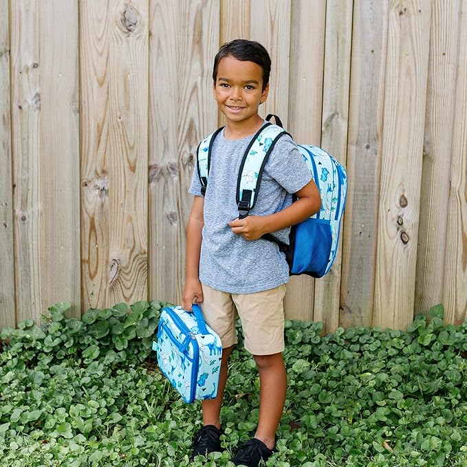 Wildkin JumpOff Jo Insulated Lunch Box – Durable, Reusable for Kids – Blue Dino