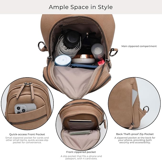 Alldaily Large Sling Bag for Women Crossbody Purse Leather Fashionable Trendy Chest Bag for Travel, Fanny Pack (Beige)
