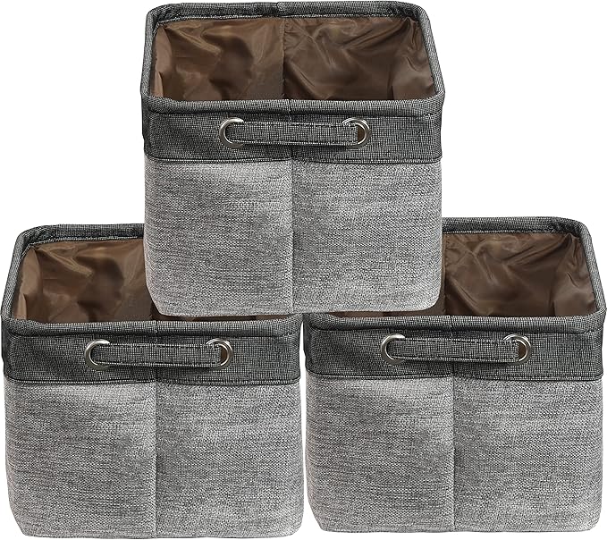 Simple Houseware 14.4" x 10" Fabric Storage Bin with Handles, 3-Pack, Foldable Organizer for Closet and Shelf, Dark Gray