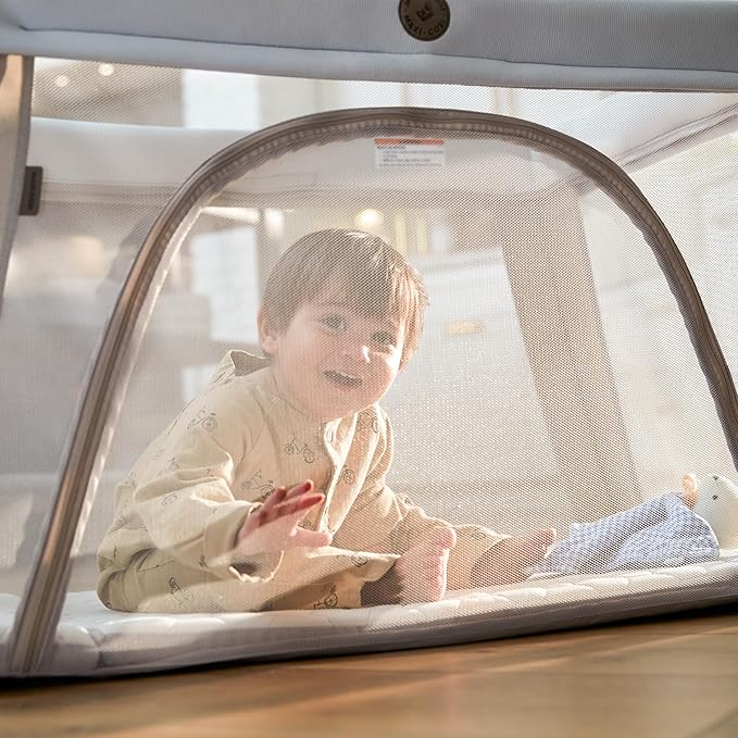 Maxi-Cosi Calao Travel Playard, Infant Bassinet, Toddler Playpen, Portable, Lightweight, Foldable, Easy Setup, with Carry Bag, Breathable Mesh, Classic Oat