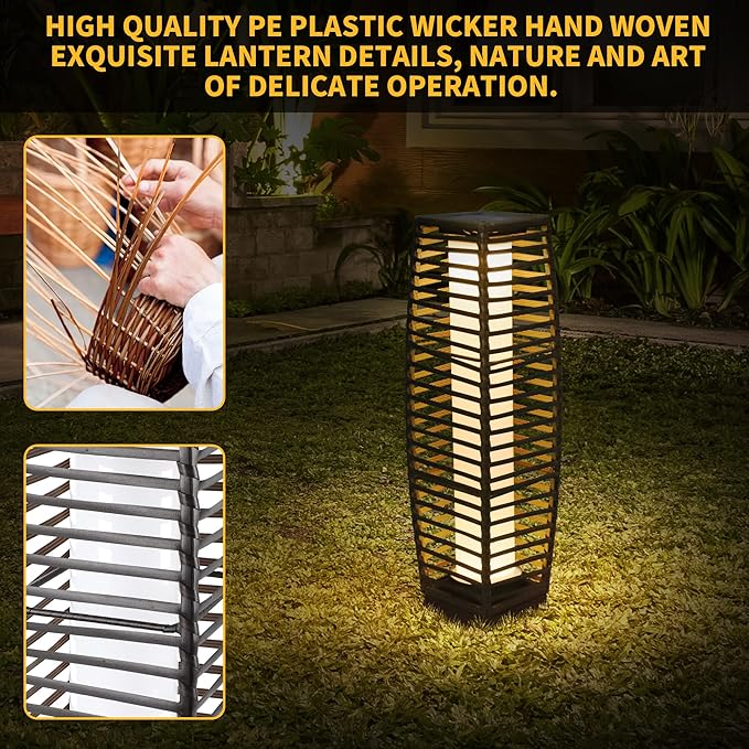 Solar Floor Lamp, Outdoor Floor Lamp, Solar Lanterns Outdoor Waterproof, Solar Powered Resin Wicker Outdoor Solar Lamp,Weather-Resistant Rattan Deck Light for Porch, Garden, Patio, Deck