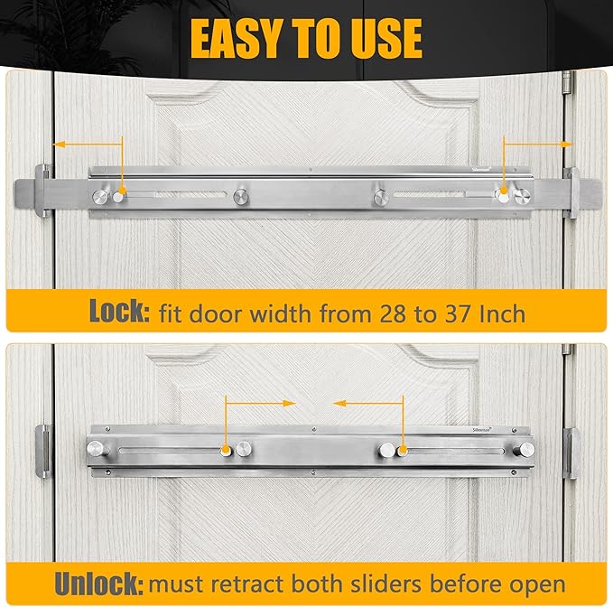 Door Barricade Bar with Door Hook Door Hanger (SUS) Patented Design for Security Reinforcement and Home Protection. Stop House Invasion and Intruder on Front Door, Bathroom and Bedroom. Childproof.