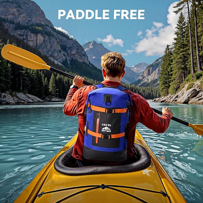 HEETA Dry Bags Waterproof Backpack 40L for Men & Women, Roll Top Heavy Duty Cushioned Hiking Backpack for Kayaking Boating Paddle Boarding Fishing Travel Camping Beach Vacation Cruise Ship Essentials