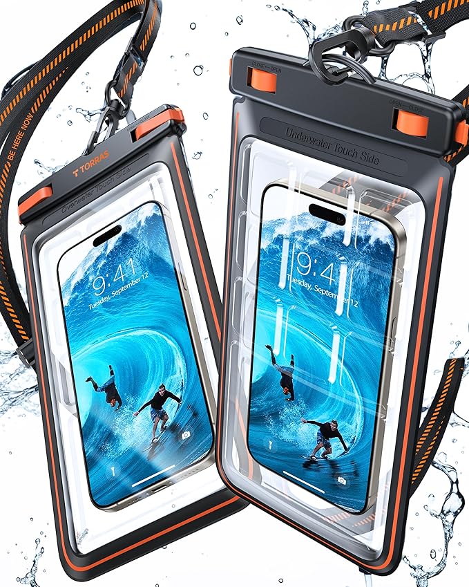 TORRAS 2 Pack IPX8 Waterproof Phone Pouch Floating, Underwater Screen Touchable, Waterproof Phone Case with Lanyard for iPhone 16 Pro Max 15 14 S24, Cell Phone Dry Bag Cruise Essentials 7.0", Black