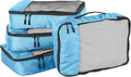 Amazon Basics Medium Packing Cubes for Travel, Packing Organizers, 4-Piece-Set With Double Zipper Pulls and Mesh Top Panel, 100% Durable Polyester, Sky Blue, 13.8"L x 9.8"W x 3"H