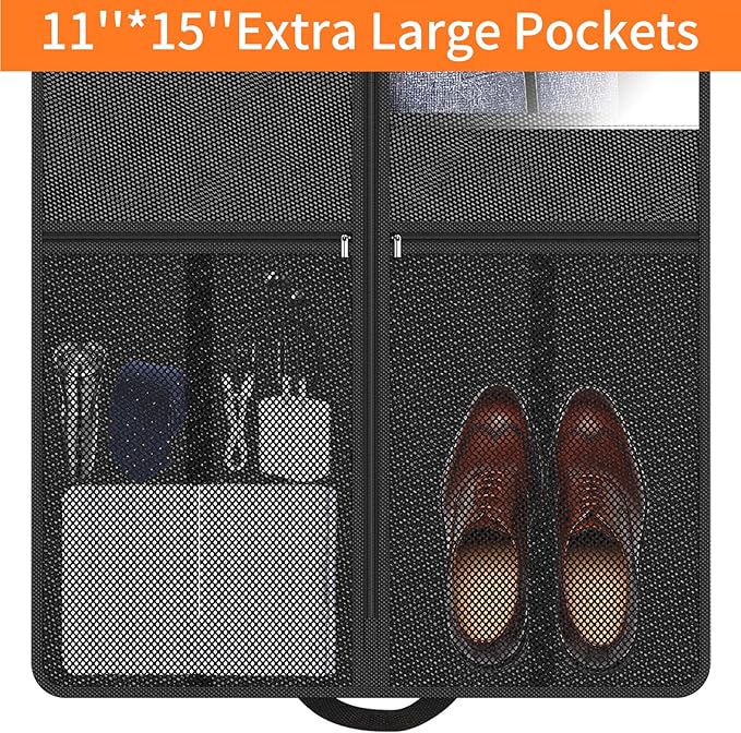 Travel Garment Bag Suits Clothes : 43 Inch 5 Packs Lightweight Breathable Zippered Black Fabric - Clothes Carry Short Men - Wardrobe Carry Coat Jacket Uniform Tuxedo Shirt