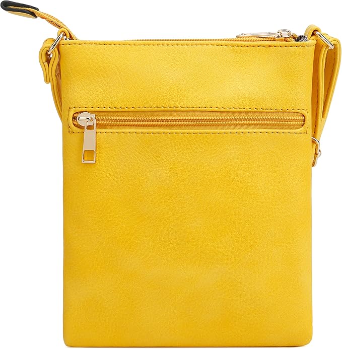 DELUXITY | Crossbody Purse Bag | Functional Multi Pocket Double Zipper Purse | Adjustable Strap | Medium Size Purse | Yellow