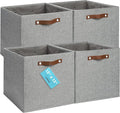 OrganiHaus 13x13 Cube Fabric Storage Bins Set of 4, Fabric Storage Cubes w/ Vegan Handles, 13 inch Collapsible Bins for Clothes & Toy Organizer, Cubbies Organizer, 13x13 Basket for Decor - Grey