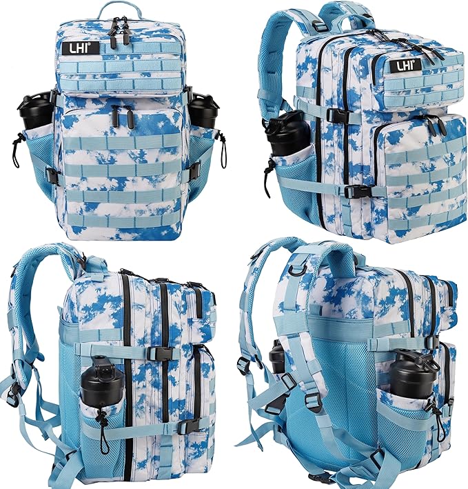 LHI Military Tactical Backpack for Men and Women 45L Army 3 Days Assault Pack Bag Large Rucksack with Molle System - Light blue tie-dye