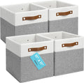 OrganiHaus 11x11 Fabric Cubes Storage Bins Set of 4, Foldable Collapsible Fabric Storage Bins for Organizer, Cubbies Organizer for Kallax, Linen Cube Shelf Baskets, Toy Organizing boxes - Grey/White