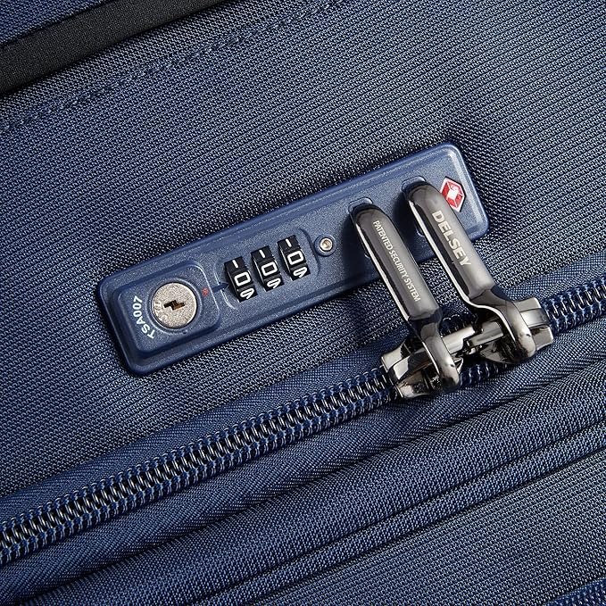 DELSEY PARIS Helium DLX Softside Expandable Luggage with Spinner Wheels, Navy Blue, Checked-Medium 25 Inch