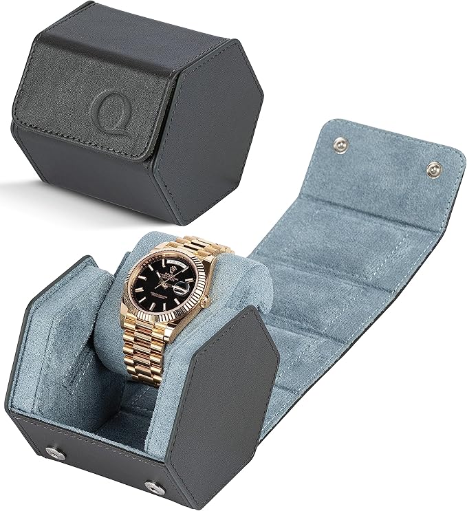 Leather Watch Cases for Men - Hexagon Single & Double Watch Roll Travel Case - Genuine Napa Leather with Velvet Interior - Storage & Display Holder 1 or 2 Watches
