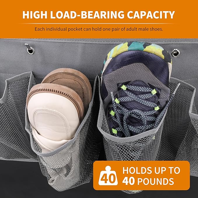 RV Shoe Pockets 6 Large Pockets Heavy Hanging Bedside Storage Organizer with Sturdy Hooks Storage Pockets Hangs on bed for Shoes Toys and Tool Accessories